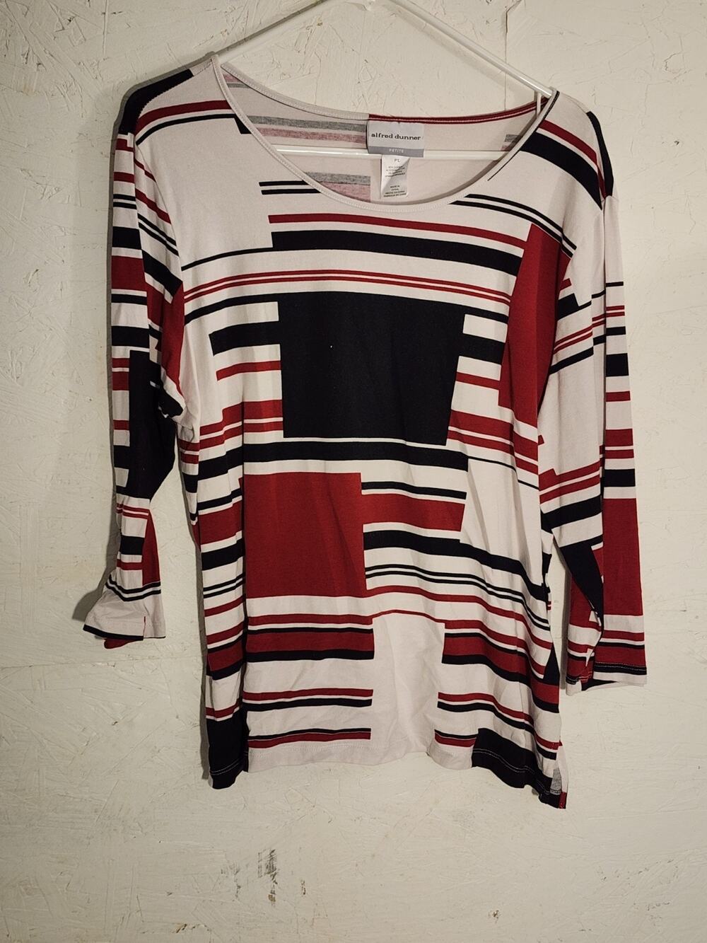 Afred Dunner Blouse Multicolor Round Neck 3/4 Sleeve PL